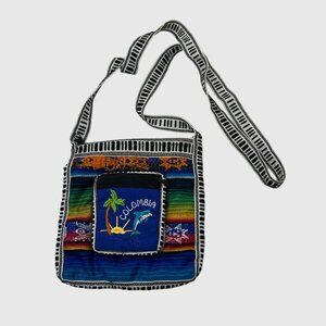 Handwoven Multicolor Colombian Crossbody Bag With Embroidered Front Pocket